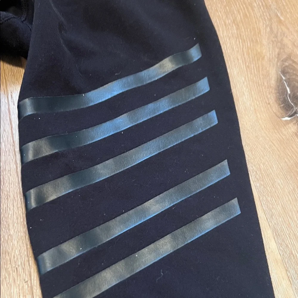 Alo Medium Black Leggings with Striped Design Gently Used